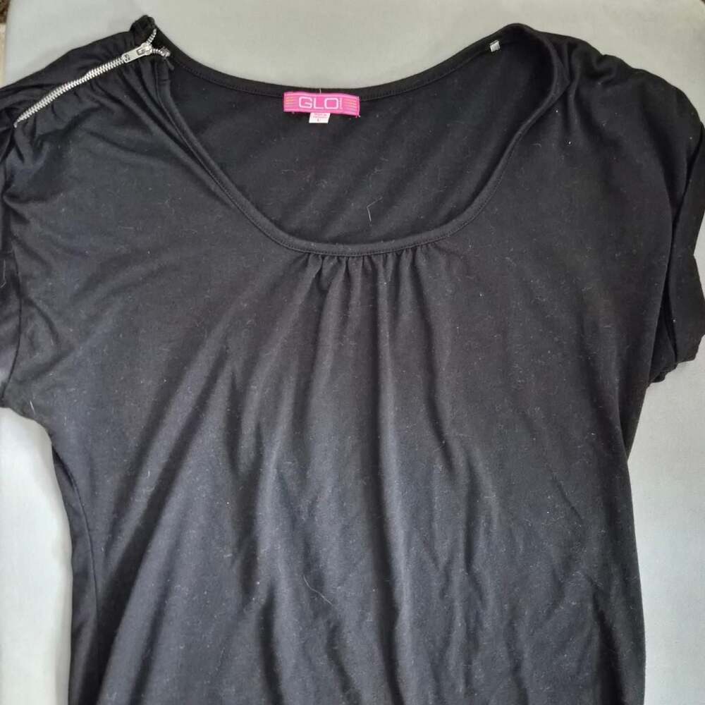 GLO Jeans Black Short Sleeve Tunic Top with Shoulder Zipper Detail Size L
